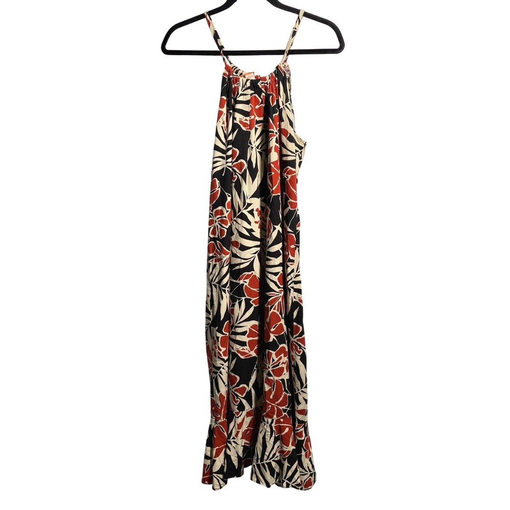 Nani Hawaii Orange Tropical Floral Maxi Dress Sz S‎ Sleeveless Resortwear Aloha